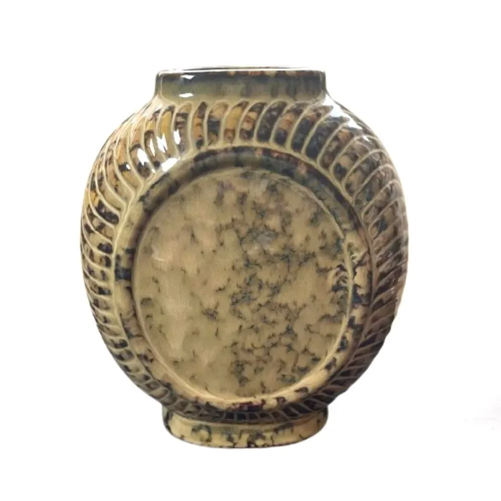 Vintage Ceramic Vase MCM Speckled Glaze with Ribbed Detailing